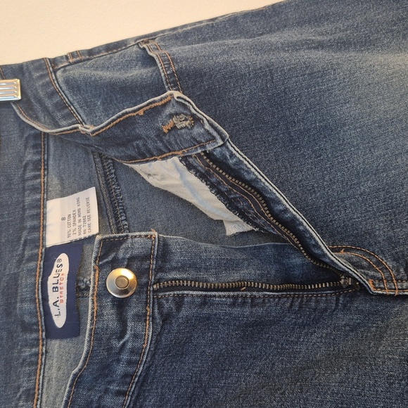 Vtg Y2K L.A. Blues Flare Jeans Vertical Stitch Detail Medium Wash Denim Size 8 - Picture 4 of 7